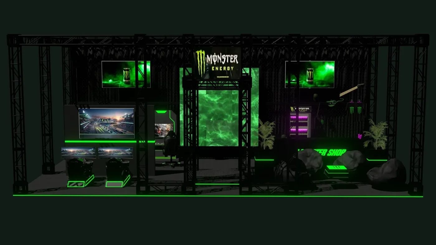 Stand de zona gamer, vista frontal